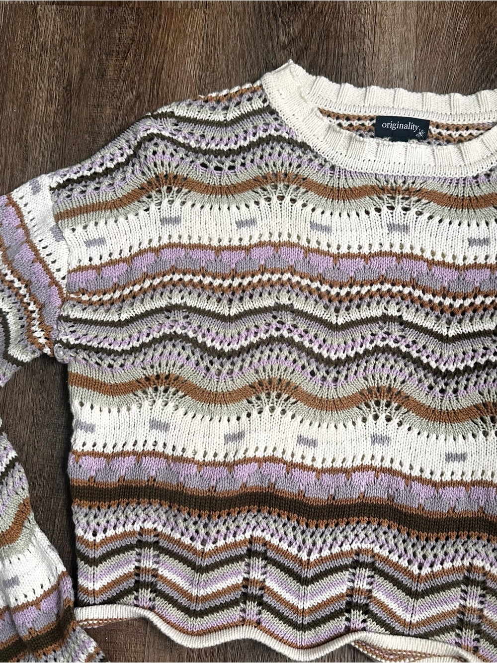 Originality Pastel Cream and Lavender Striped Knit Sweater